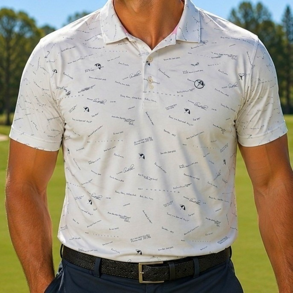 Puma Arnold Palmer Yardage Book Print Golf Polo Shirt White 3XL Performance Prep
